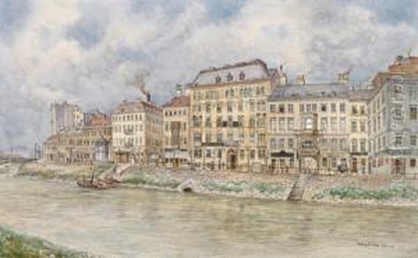 Hauser Am Donaukanal Oil Painting by Anton Muller