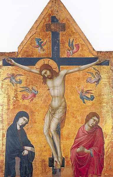 Crucifixion with the Virgin and St John the Evangelist 1330-35 Oil Painting by Ugolino Di Nerio (Da Siena)