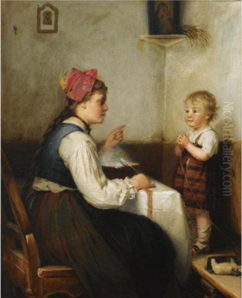 Porridge Time Oil Painting by August Muller