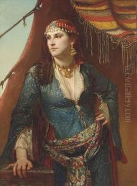 An Oriental Beauty Oil Painting by Charles-Louis Mutler