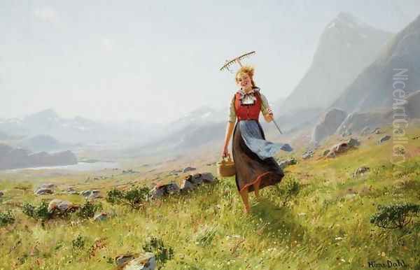 Returning from the Fields (Tilbake fra marken) Oil Painting by Hans Dahl