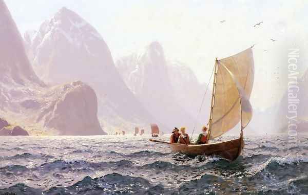 Regatta on a Norwegian Fiord Oil Painting by Hans Dahl