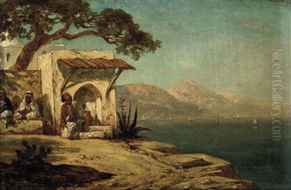 Arabs Smoking At The Well Oil Painting by Leopold Carl Muller