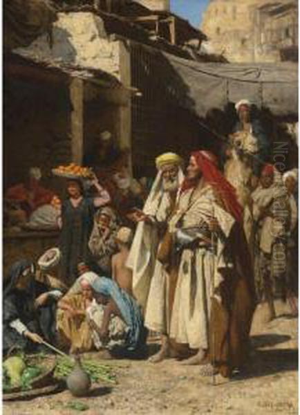 A Street Scene, Cairo Oil Painting by Leopold Carl Muller