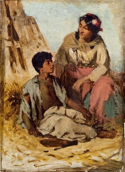 Orientalin Mit Bettlerjunge Oil Painting by Leopold Carl Muller