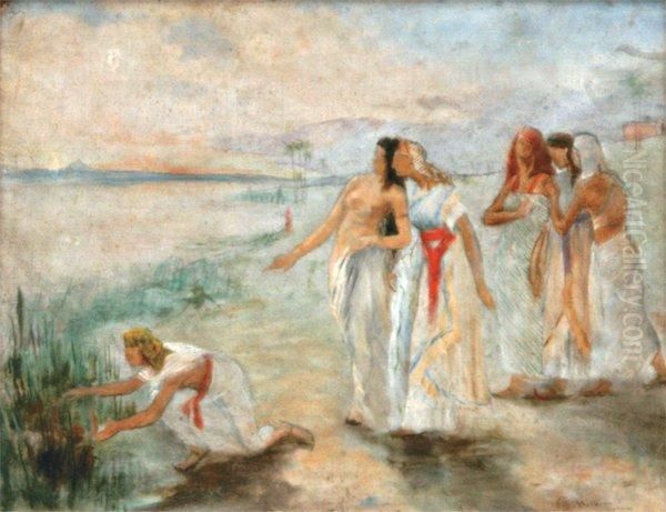 Moise Sauve Des Eaux Oil Painting by Leopold Carl Muller