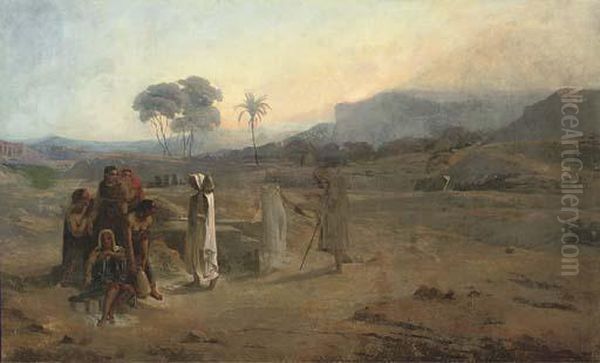 Figures In A Desert Landscape Oil Painting by Leopold Carl Muller