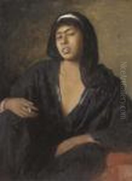 A Young Nubian Girl Oil Painting by Leopold Carl Muller