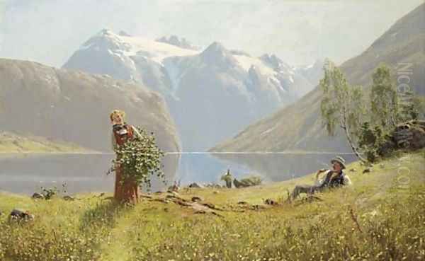 A summer day by the fjord Oil Painting by Hans Dahl