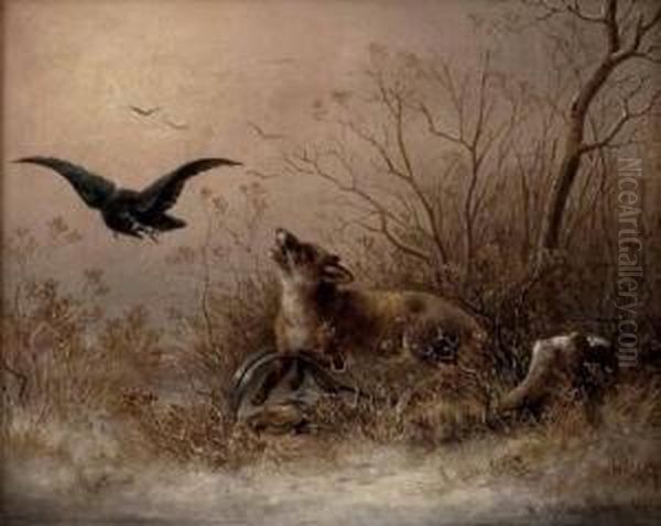 Fuchs Im Eisen, Bedroht Von Raubvogel Oil Painting by Moritz Muller