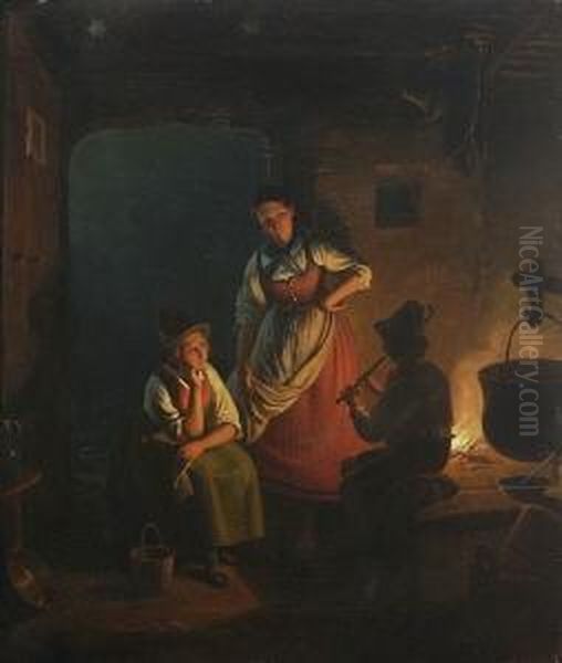 Abend Auf Der Alm. Oil Painting by Moritzfeuermuller I Muller