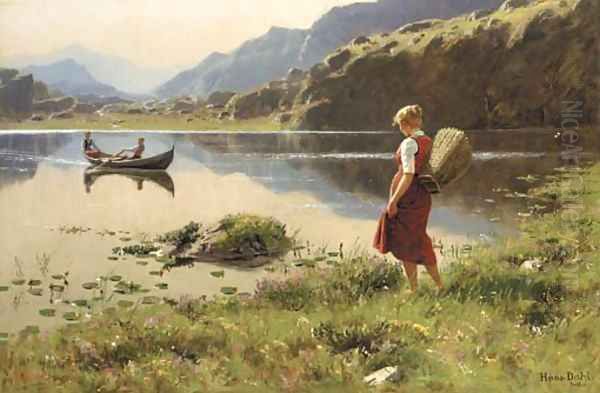 Rowing ashore Oil Painting by Hans Dahl