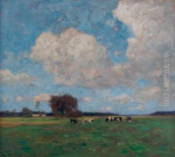 Weidende Kuno-cows In Pasture Oil Painting by Peter Paul Muller