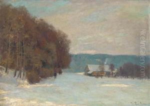 A Snowy Landscape In The Afternoon Oil Painting by Peter Paul Muller