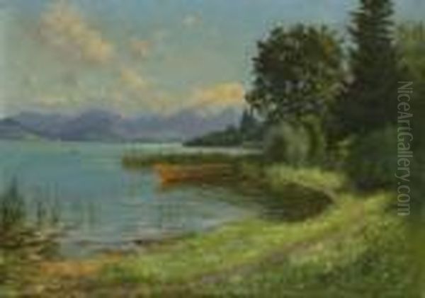 Kahn Am Seeufer. Oil Painting by Karl Muller-Baumgarten