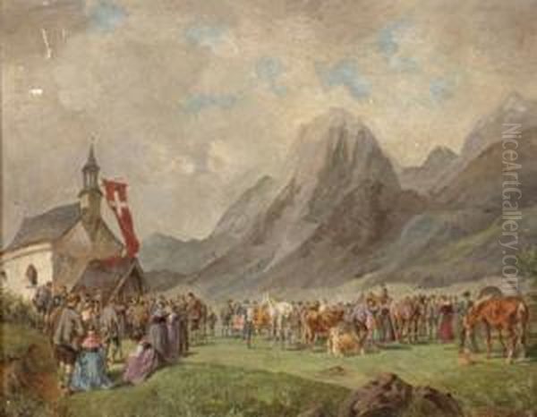 Bergmesse Auf Einer Schweizer Hochalm Oil Painting by Ludwig Muller-Cornelius