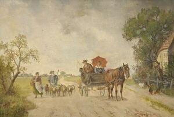 Begegnung Auf Der
 Landstrase. Oil Painting by Ludwig Muller-Cornelius