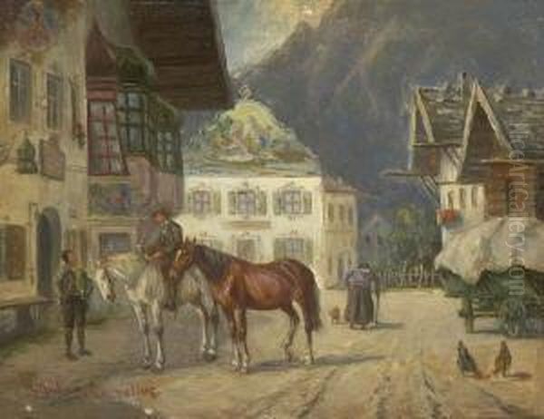 Vor Dem Gasthaus Oil Painting by Ludwig Muller-Cornelius