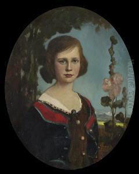 Bildnis Einer Jungen Frau Oil Painting by Anton Muller-Wischin