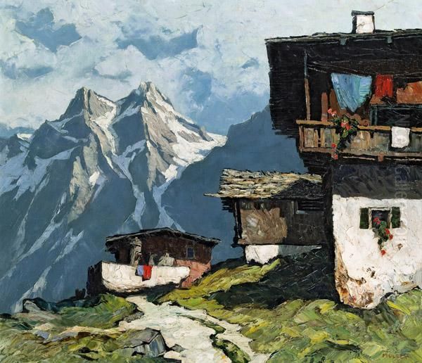 Berghof In Der Sonne Oil Painting by Oskar Mulley