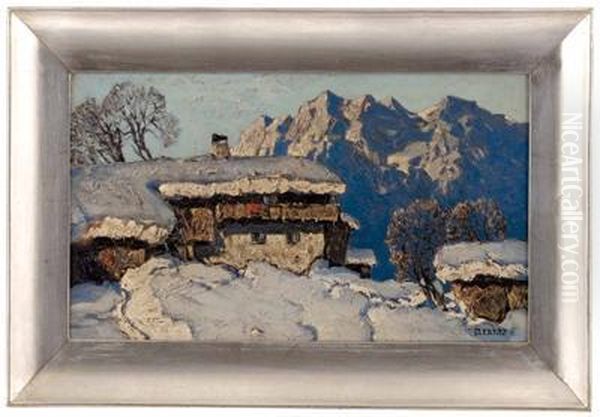 Berghof Im Winter Oil Painting by Oskar Mulley