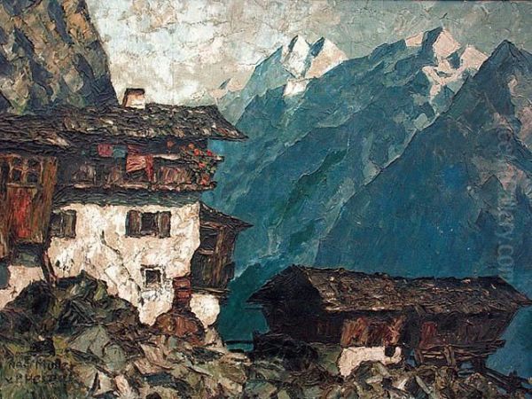 Wioska W Alpach Oil Painting by Oskar Mulley