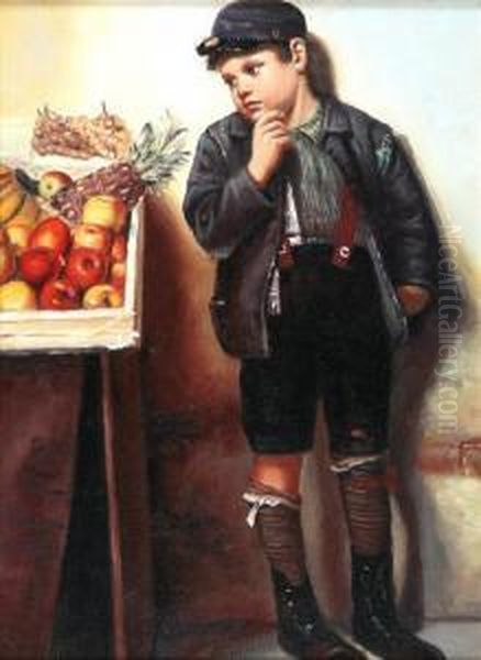 Temptation - Young Boy Standing By A Fruit Stall Oil Painting by William Mulready