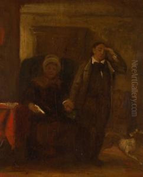 Figures In Aninterior Oil Painting by William Mulready