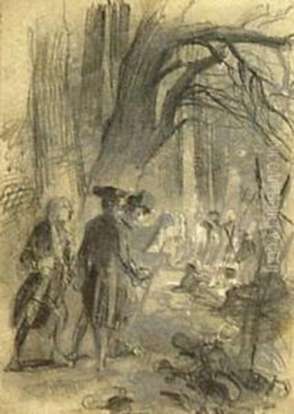 Soldiers In A Wood Oil Painting by William Mulready