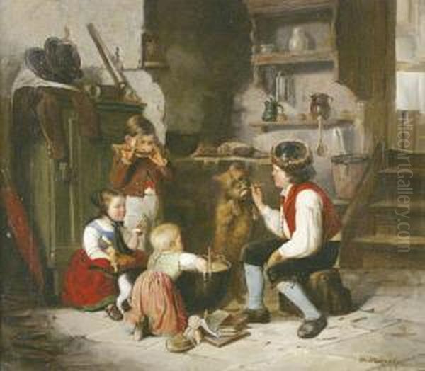 Kinder Am Suppenkessel. Oil Painting by William Mulready