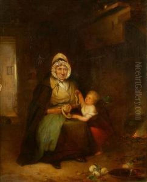 Cottage Interior, With Grandmother And Child Oil Painting by William Mulready