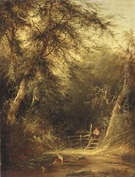 Children Playing In A Woodland Glade Oil Painting by William Mulready