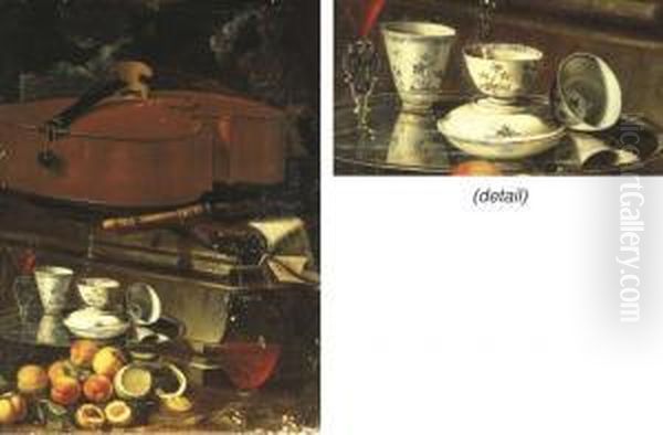 Porcelain Cups And A Facon De Venise Glass On A Salver Oil Painting by Cristoforo Munari