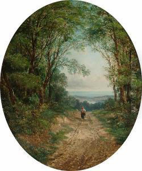 Figure On A Woodland Track Oil Painting by J. Mundell