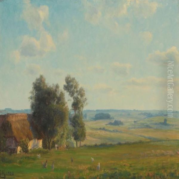 Landscape With Farmhouse And Animals Oil Painting by Emilie Mundt