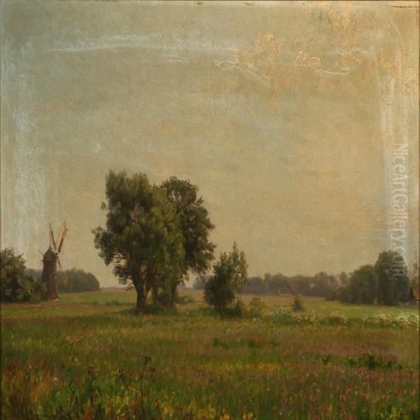 Landscape With A Mill Oil Painting by Emilie Mundt