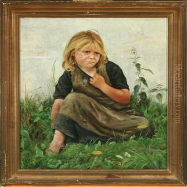 Portrait Of A Girl Sitting In The Grass Oil Painting by Emilie Mundt