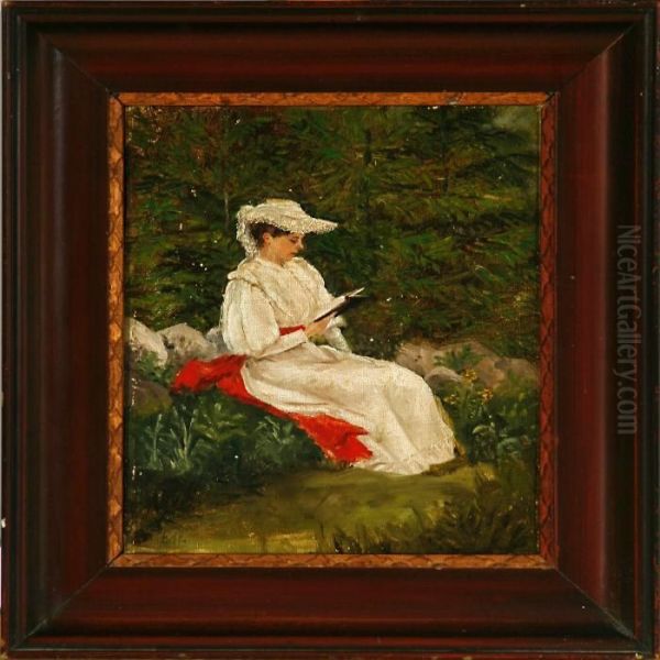 Young Woman Reading In Aspruce Plantation Oil Painting by Emilie Mundt