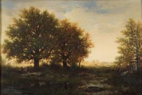 Figures In A Clearing - Twilight Oil Painting by Gilbert Davis Munger