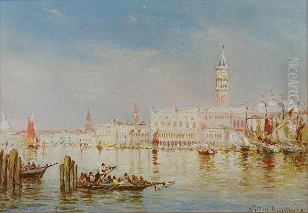 The Bacino San Marco, Venice; San Giorgio Maggiore, Venice, A Pair Oil Painting by Gilbert Davis Munger