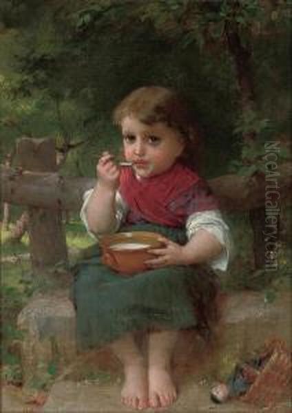 A Bowl Of Milk Oil Painting by Emile Munier