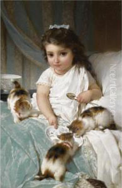 Kittens (chatons) Oil Painting by Emile Munier