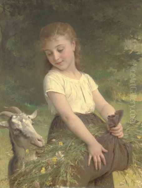 Gathering Wild Flowers Oil Painting by Emile Munier