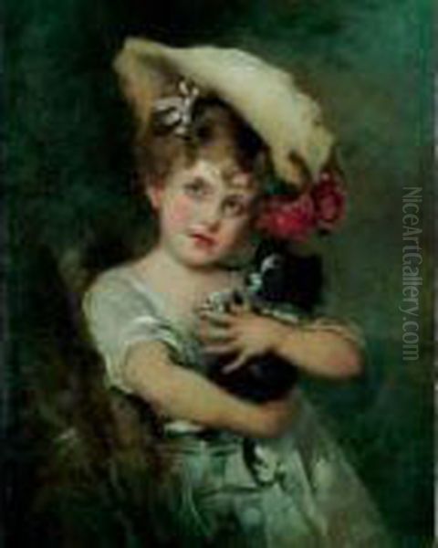 Fillette Au Chiot Oil Painting by Emile Munier