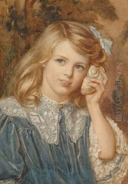 Portrait Of Girl, Thought To Be 
Irene Baldwin-burbidge, In A Blue Dress Holding A Shell To Her Hear; 
Portrait Of Boy, Thought To Be Frederick Baldwin-burbidge, Holding A Cat Oil Painting by John Bernard Munns