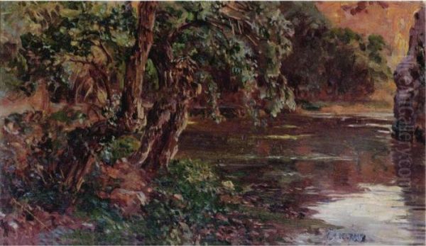 Beside The River Oil Painting by Antonio Gomez Munoz Degrain