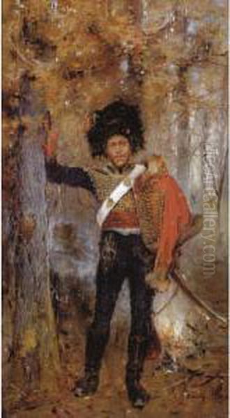 The Hussar Oil Painting by Domingo Munoz y Cuesta