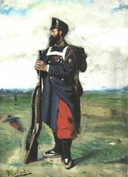 Soldier Oil Painting by Domingo Munoz y Cuesta