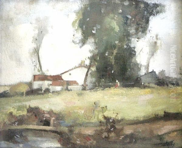 A Summer Farm Scene Oil Painting by Hugh Munro