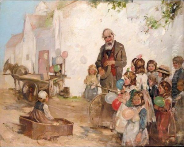 The Balloon Seller Oil Painting by Hugh Munro